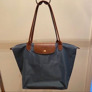 Longchamp Le Pliage Grey Blue Tote Bag